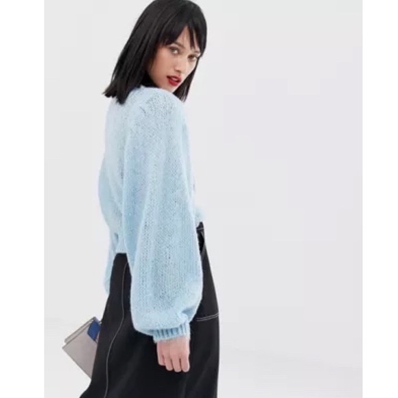 ASOS DESIGN Jumper in Lofty Yarn with Volume Sleeve in Blue - Picture 4 of 4